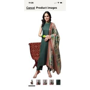 Women’s Green Varangs 3 Piece Set Indian With Scarf Small